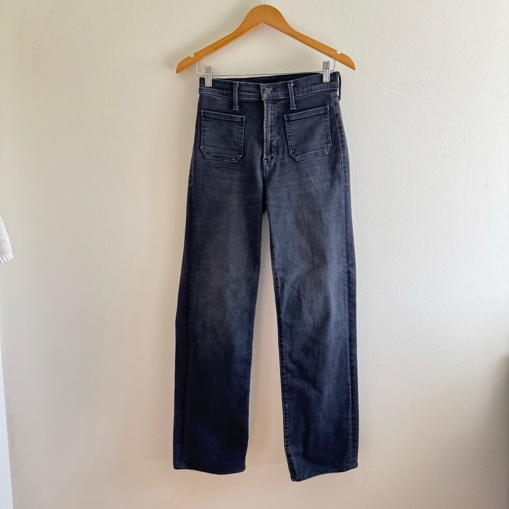 Mother Black Patch Pocket Rambler Zip Sneak High Rise Straight Leg Jeans size 25